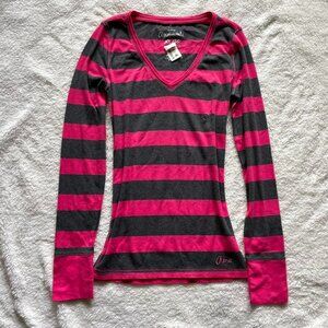 2000s Aeropostale Pink and Grey Striped Long Sleeve